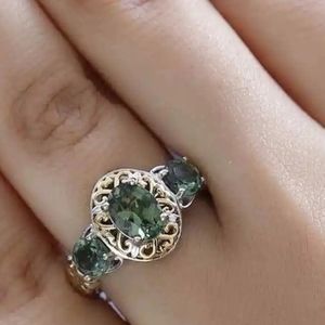 Tanzanian Natural Green Apatite 3 Stone Ring Platinum Over Sterling Silver NEW